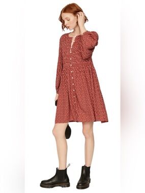 Madewell Rust Red Polka Dot Long Sleeve Button-Front Dress